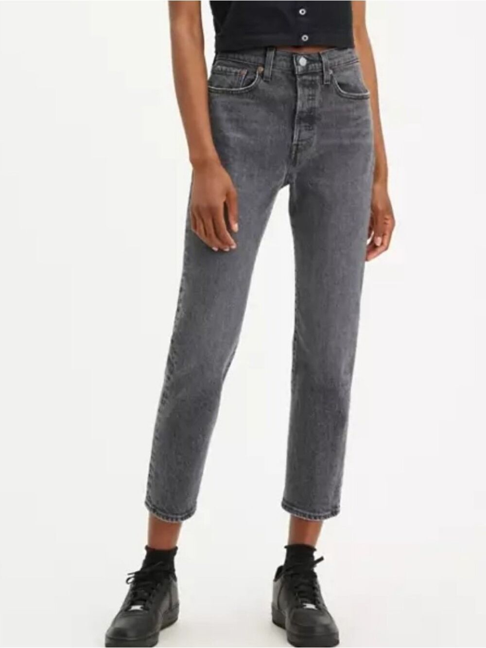 Levi's Wedgie Straight Jeans High Rise Crop Grey Black Size 31